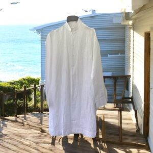 BN Lina Cantillo Mens Sz XL White Linen Cotton Tunic Shirt